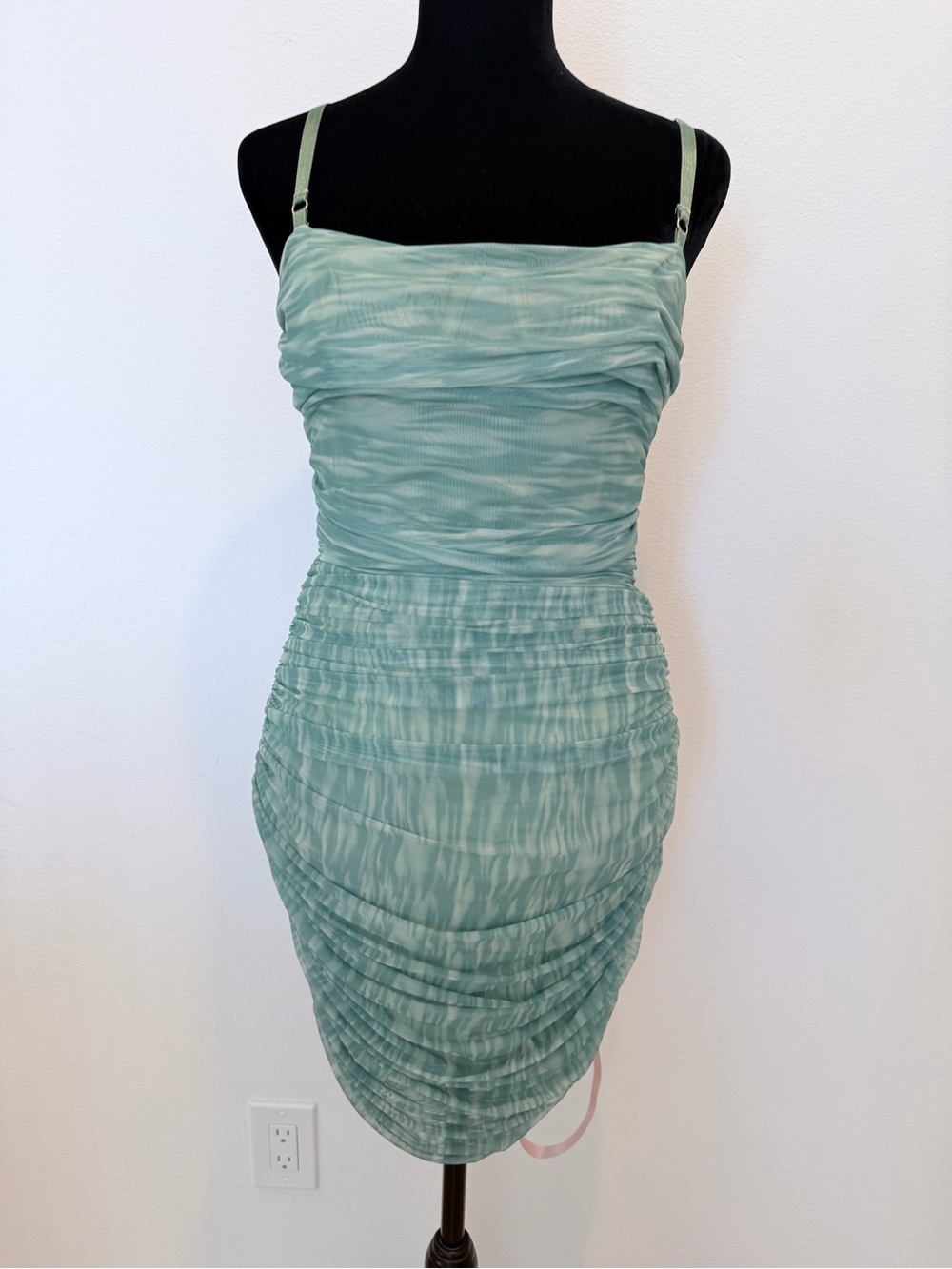 House of CB Mint Green Ruched Mesh Bodysuit and Skirt